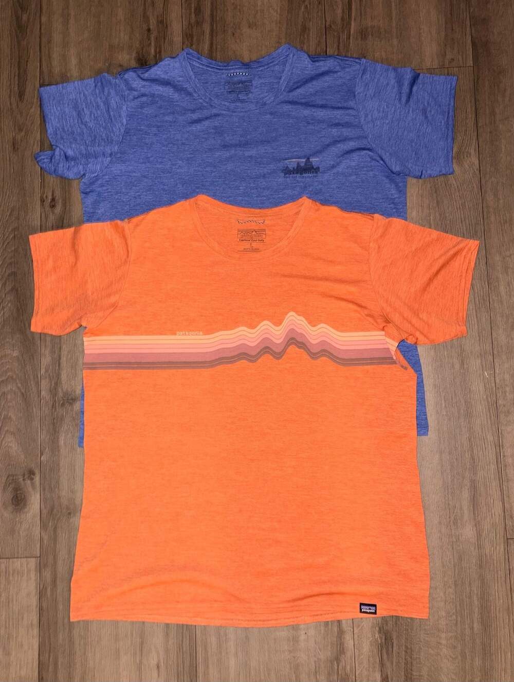 Patagonia Capilene Cool Daily Graphic T-Shirt Lot of 2 Size L Orange & Blue.